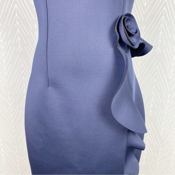 NERO by Jatin Varma Navy Blue Scuba Ruffle Cocktail Dress. - Picture 9 of 13